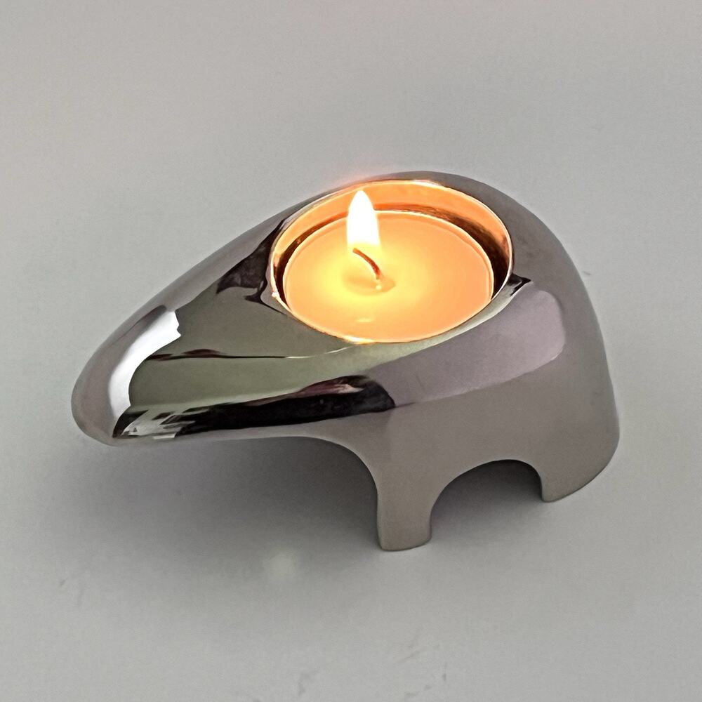 Chrome Abstract Bear Modernist Style Metal Votive Tea Light Candle Holder Unique